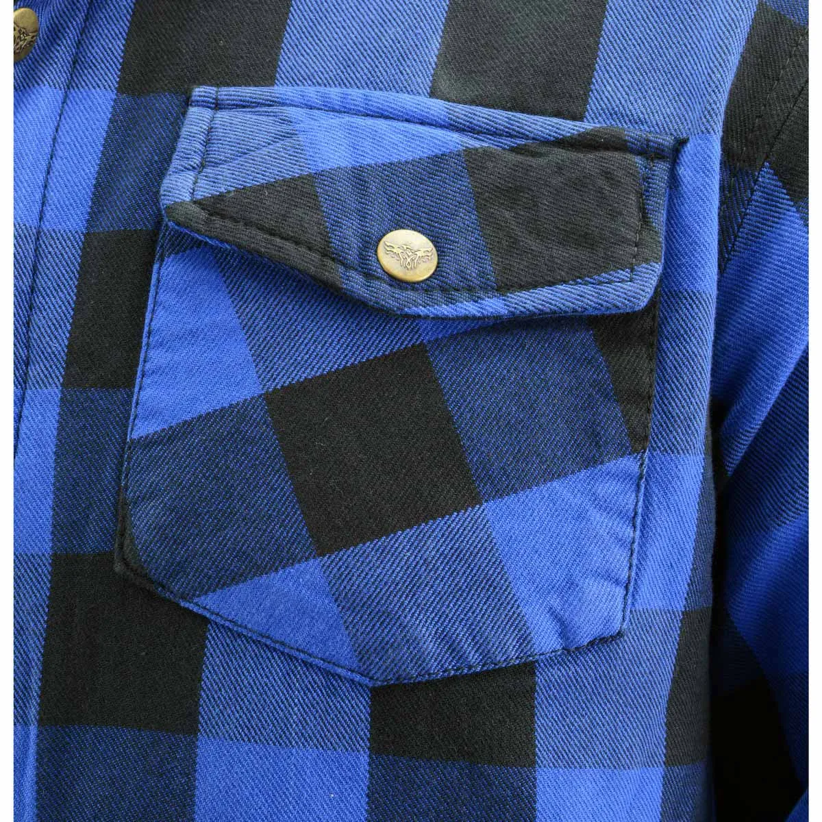 MPM1634 Men's Plaid Flannel Biker Shirt with CE Approved Armor - Reinforced w/ Aramid Fiber