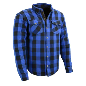 MPM1634 Men's Plaid Flannel Biker Shirt with CE Approved Armor - Reinforced w/ Aramid Fiber