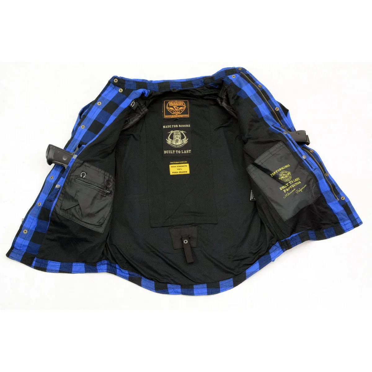 MPM1634 Men's Plaid Flannel Biker Shirt with CE Approved Armor - Reinforced w/ Aramid Fiber