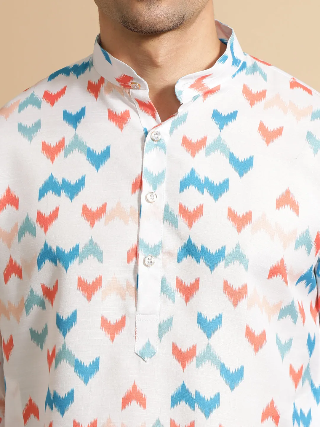 Multi Abstract Printed Cotton Kurta for Men
