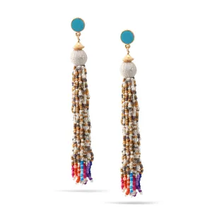 MULTICOLOR BEADS TASSEL POST EARRINGS #ER1907D2182MLT (DE2)