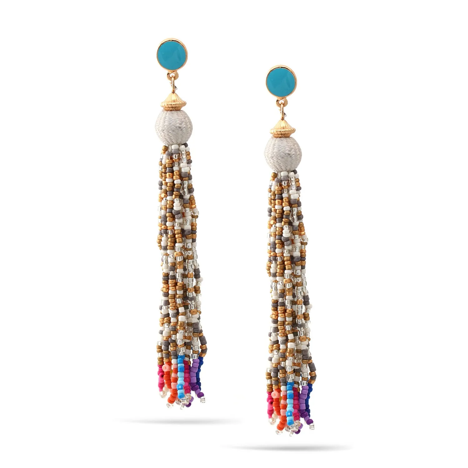 MULTICOLOR BEADS TASSEL POST EARRINGS #ER1907D2182MLT (DE2)