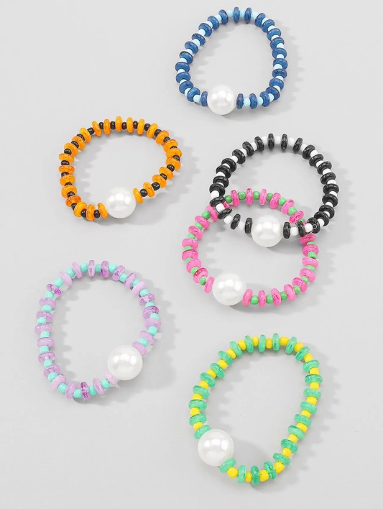 Multicolor Big Pearl Beaded Stretch Bracelet 5 Colors