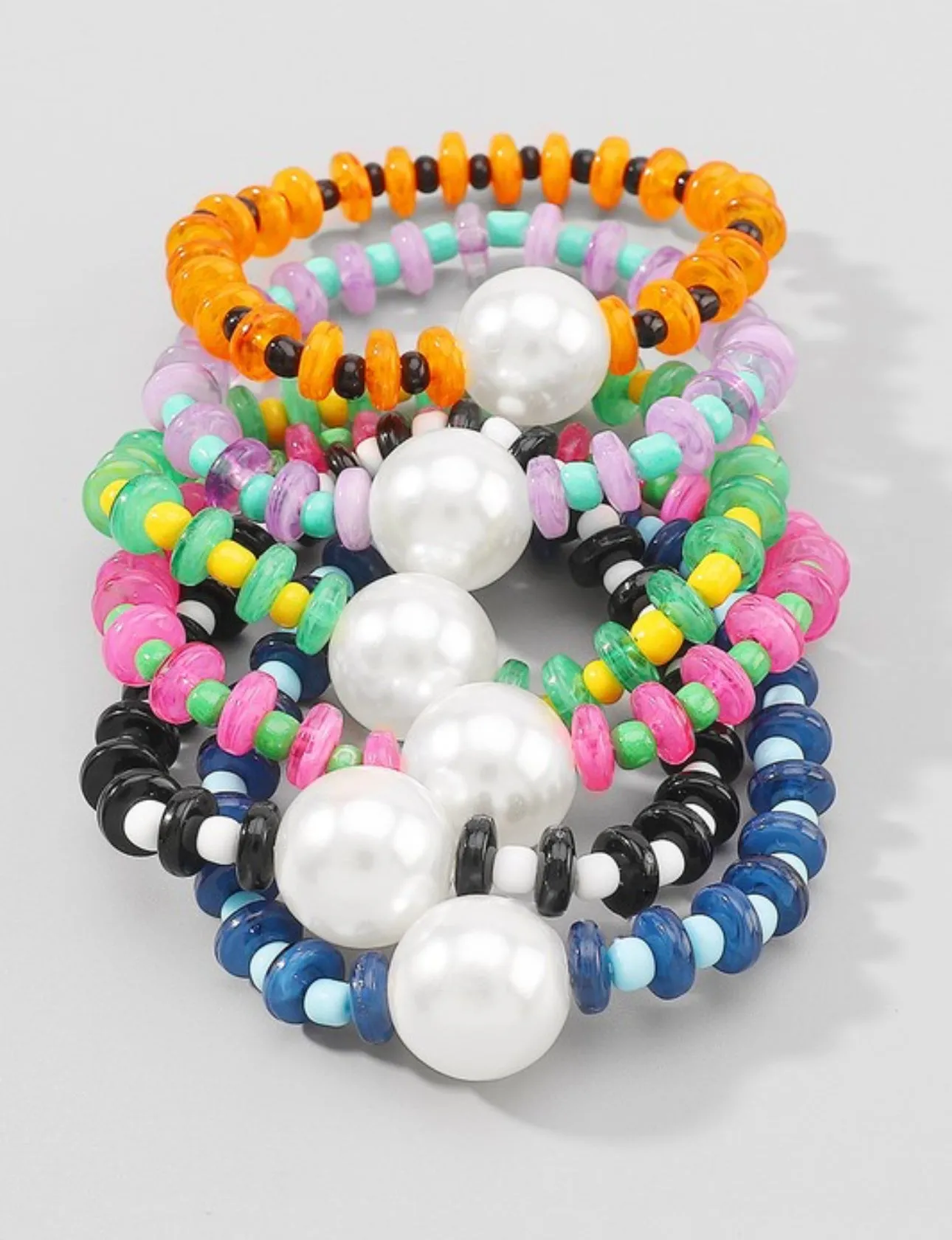Multicolor Big Pearl Beaded Stretch Bracelet 5 Colors