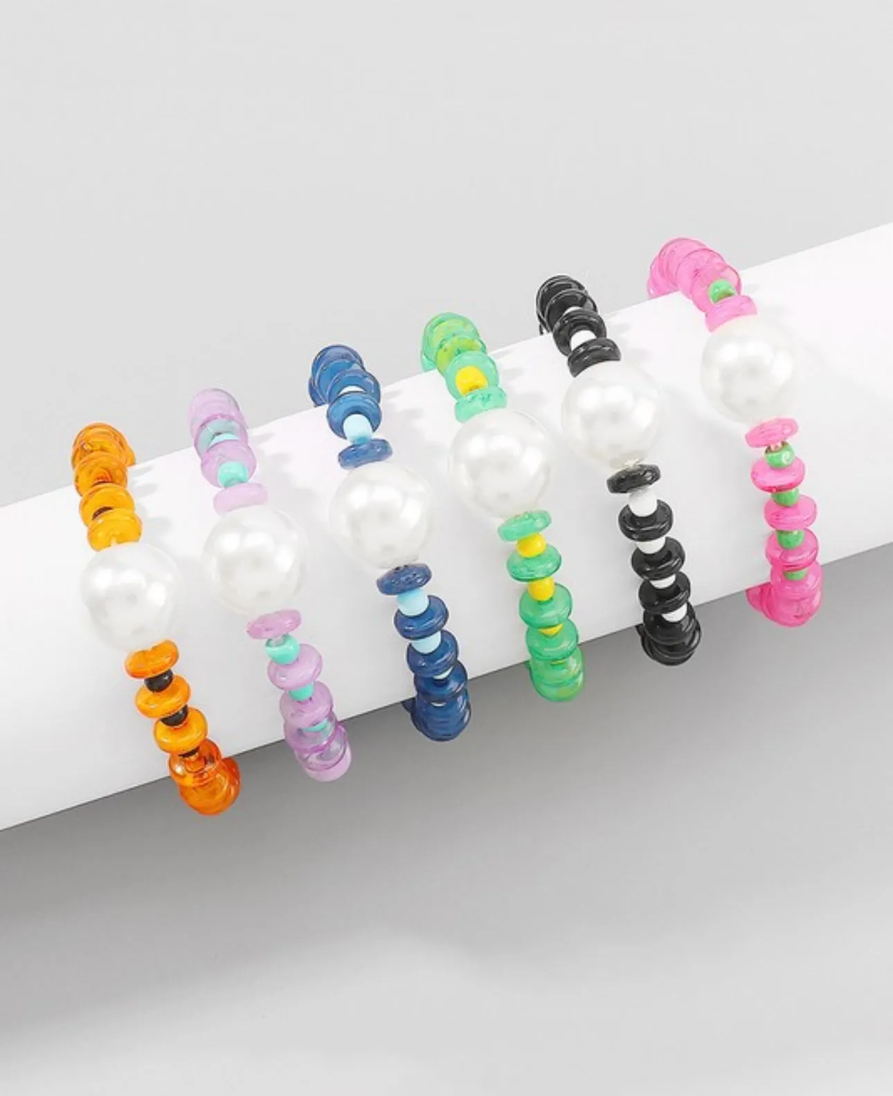 Multicolor Big Pearl Beaded Stretch Bracelet 5 Colors