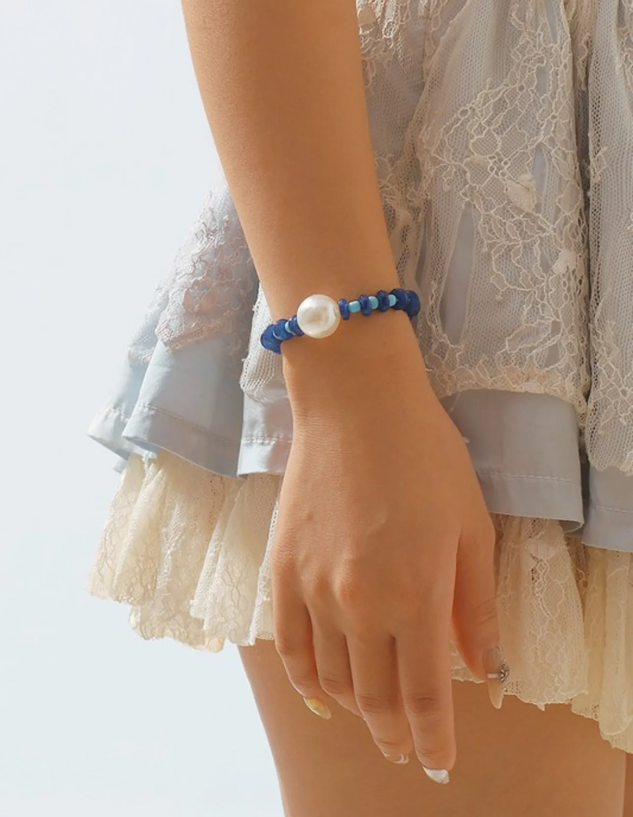 Multicolor Big Pearl Beaded Stretch Bracelet 5 Colors