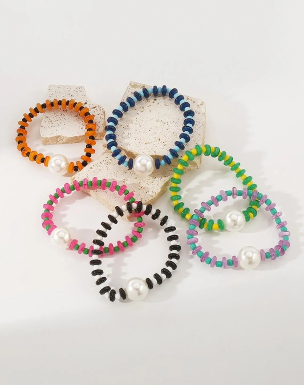 Multicolor Big Pearl Beaded Stretch Bracelet 5 Colors