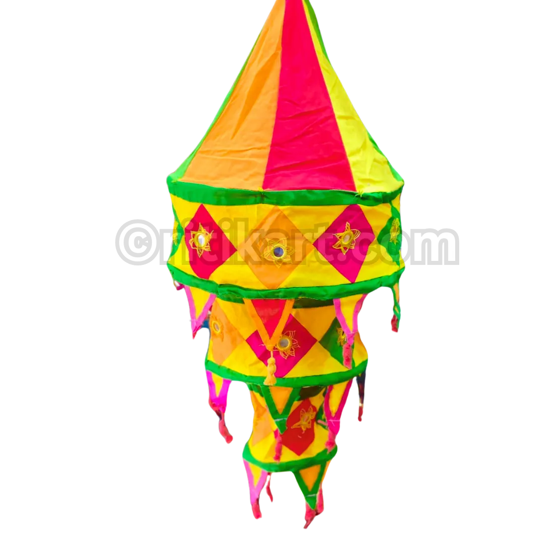 Multicolor Cloth Hanging Pipili Lampshade Applique - 3 steps(Orange,Red,Green,Yellow)