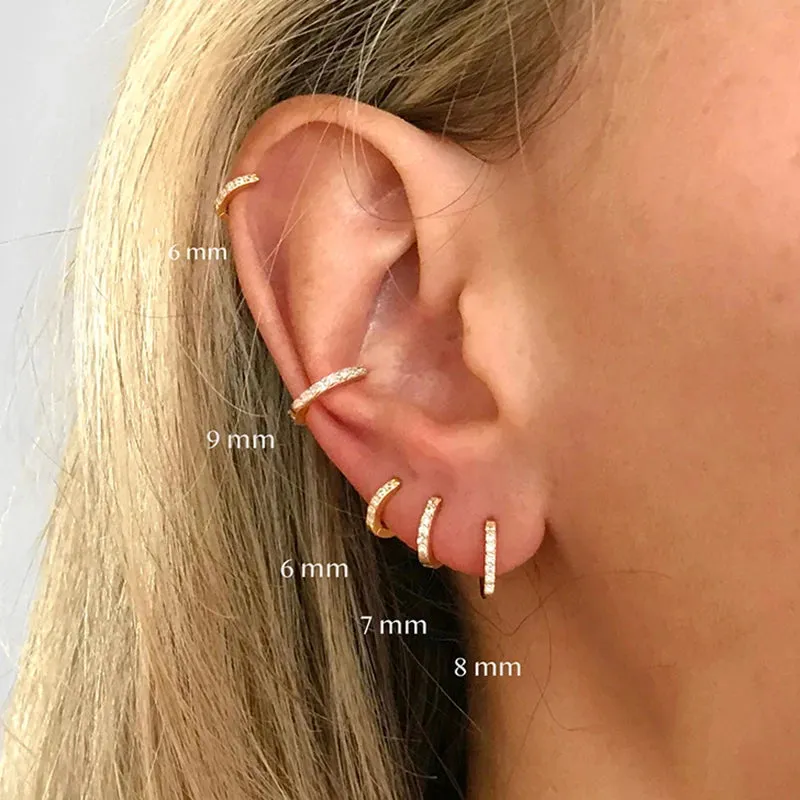 Multicolor Crystal Zirconia Hoop Earrings Stainless Steel Cartilage Helix Tragus Piercing