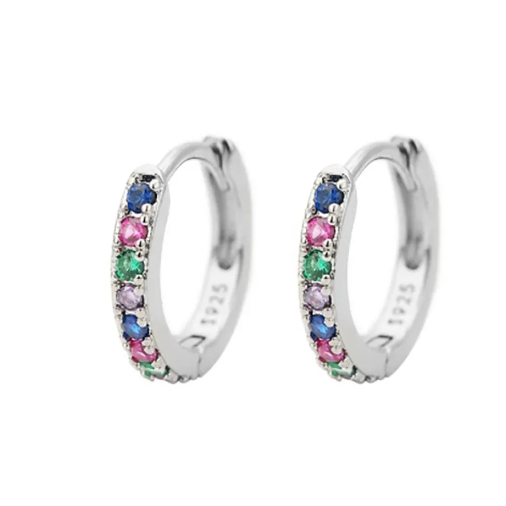 Multicolor Crystal Zirconia Hoop Earrings Stainless Steel Cartilage Helix Tragus Piercing
