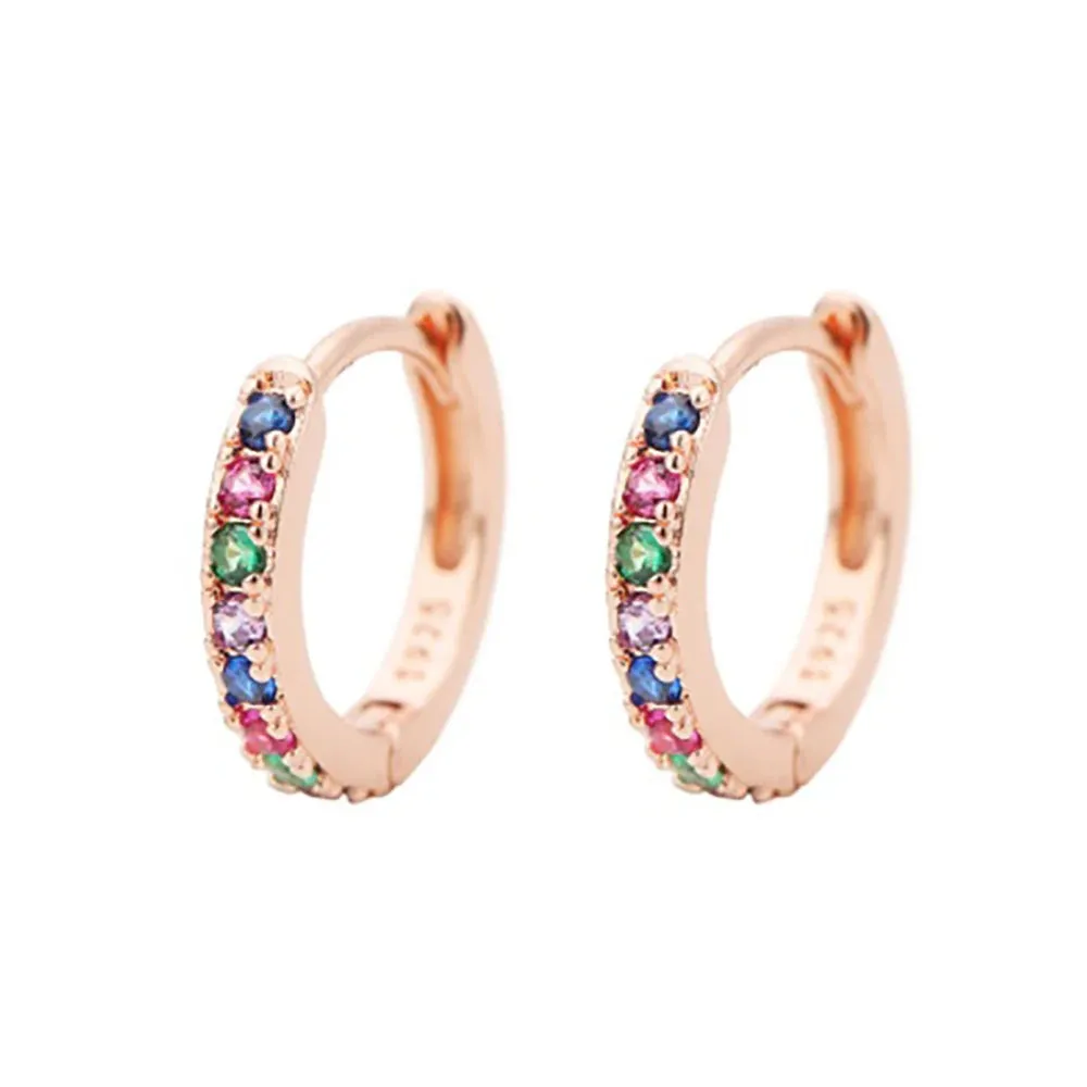 Multicolor Crystal Zirconia Hoop Earrings Stainless Steel Cartilage Helix Tragus Piercing