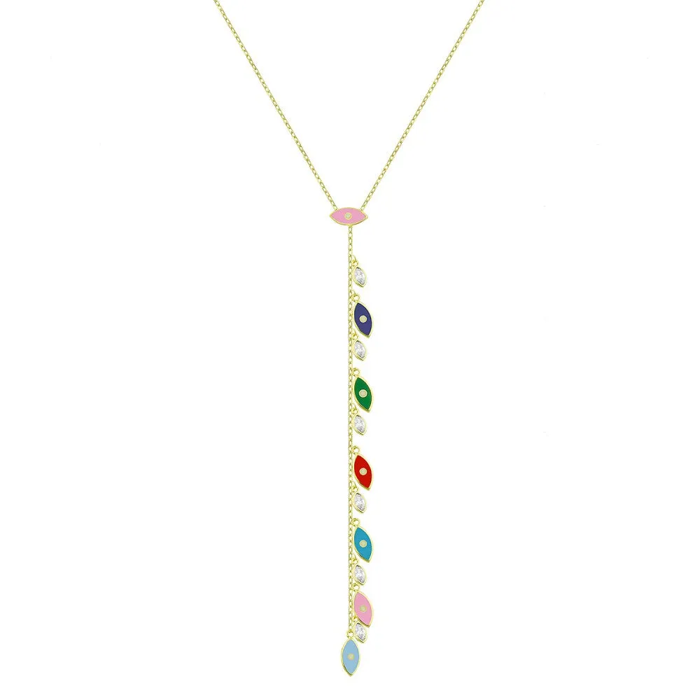 Multicolor Enamel Evil Eye Droplet Necklace