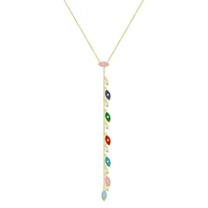 Multicolor Enamel Evil Eye Droplet Necklace