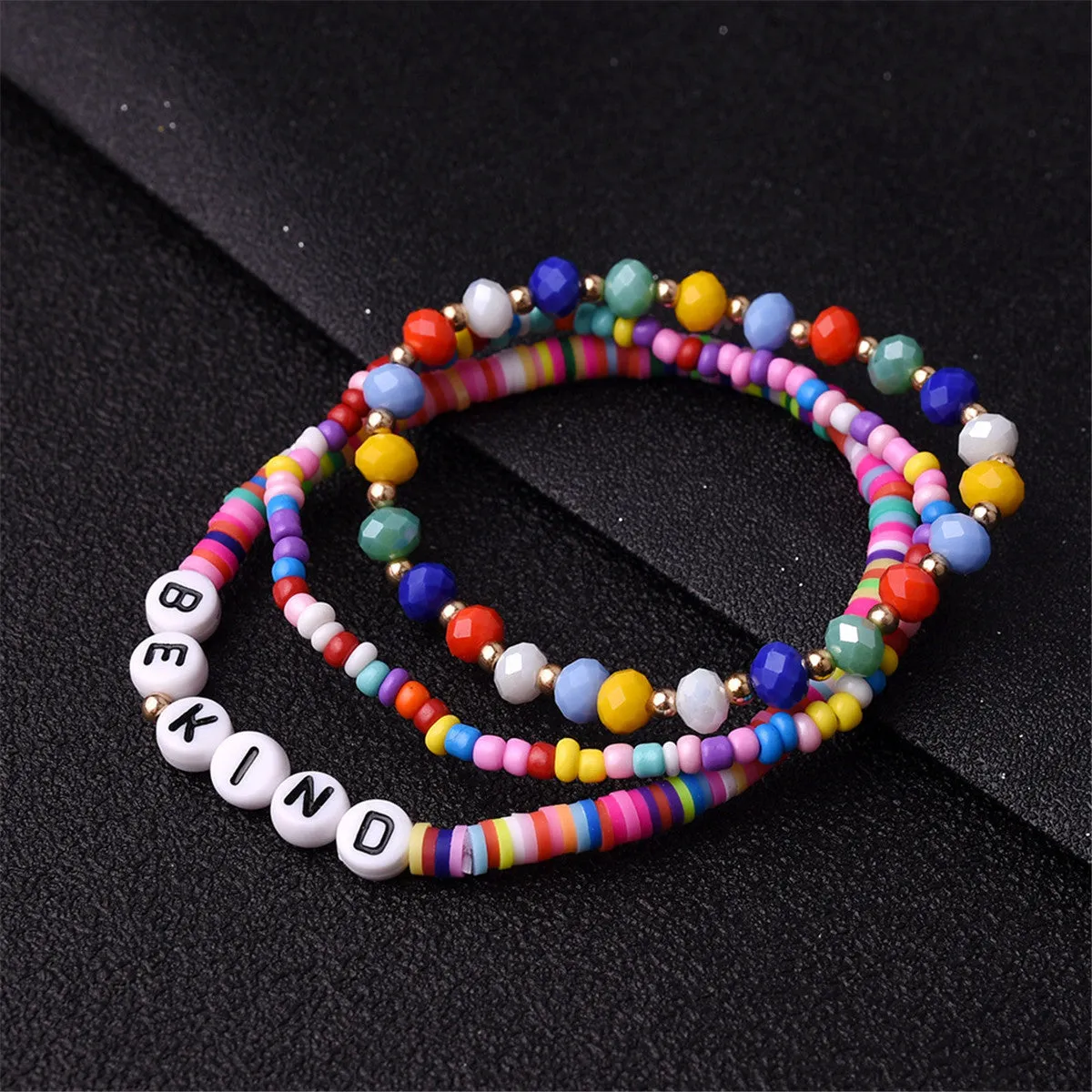 Multicolor Howlite & 18K Gold-Plated 'Be Kind' Beaded Bracelet Set