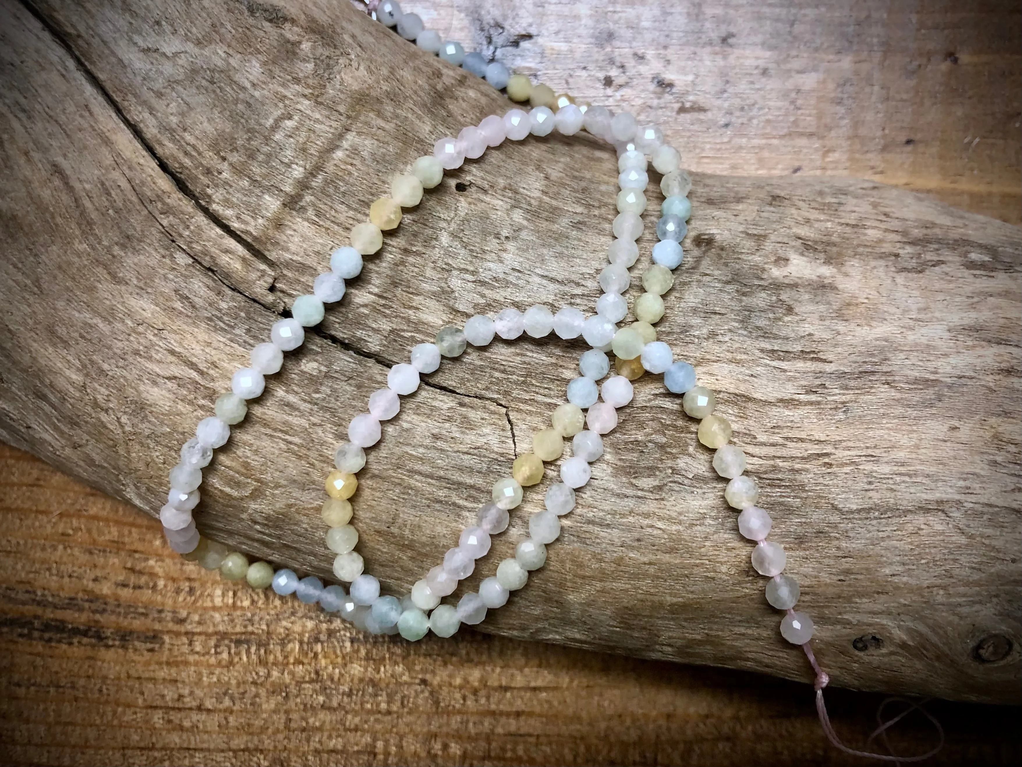 Multicolor Morganite (Beryl) Faceted Rounds Bead Strand - 3mm - 15.5"