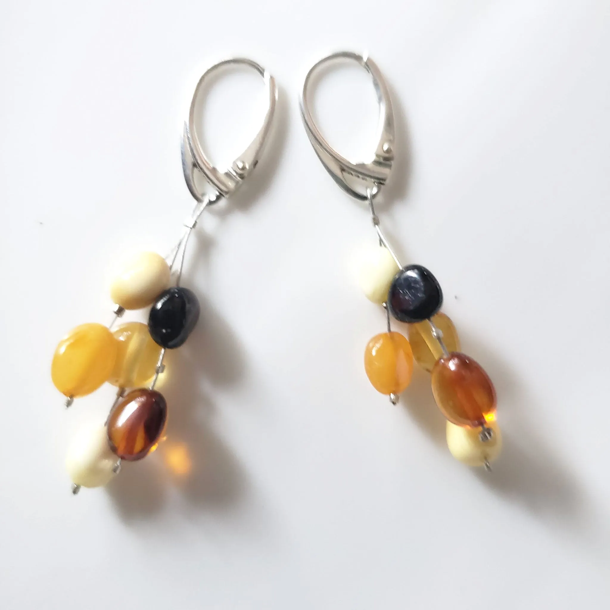 Multicolor Natural Amber Beads Dangle Earrings