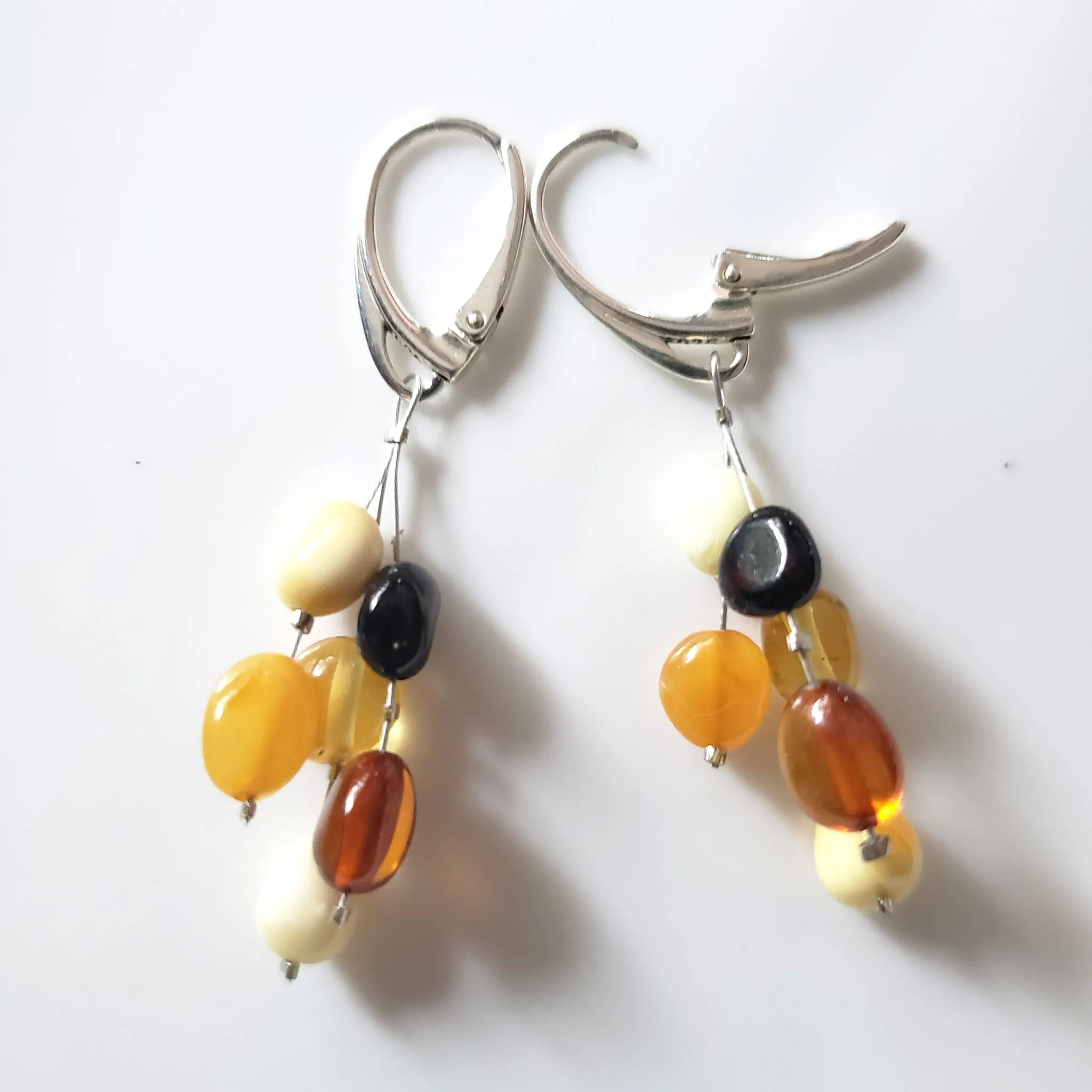 Multicolor Natural Amber Beads Dangle Earrings