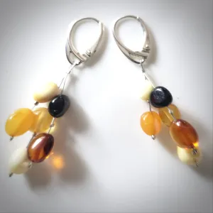Multicolor Natural Amber Beads Dangle Earrings