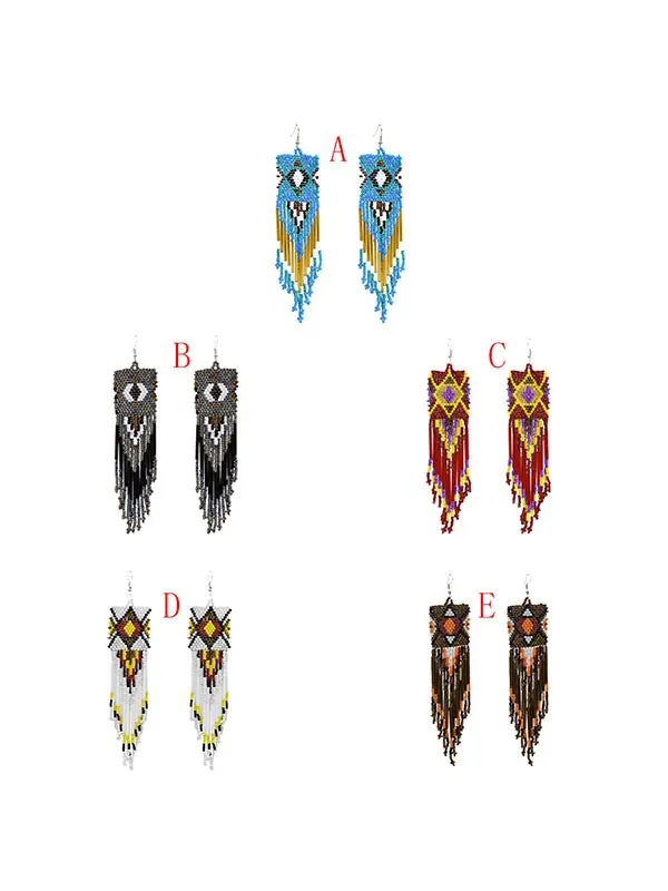 Multicolor Rice Beads Long Tassel Earrings