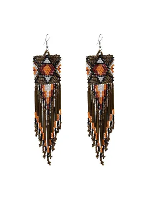 Multicolor Rice Beads Long Tassel Earrings