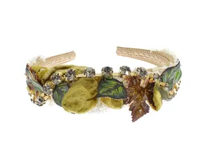 Multicolor Silk Floral Crystal Runway Headband Hair Diadem