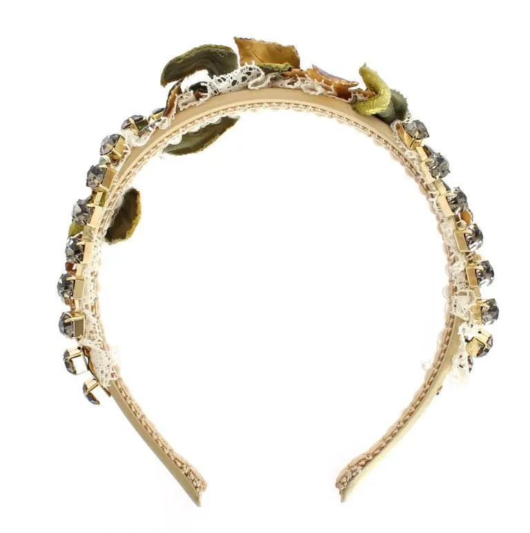 Multicolor Silk Floral Crystal Runway Headband Hair Diadem
