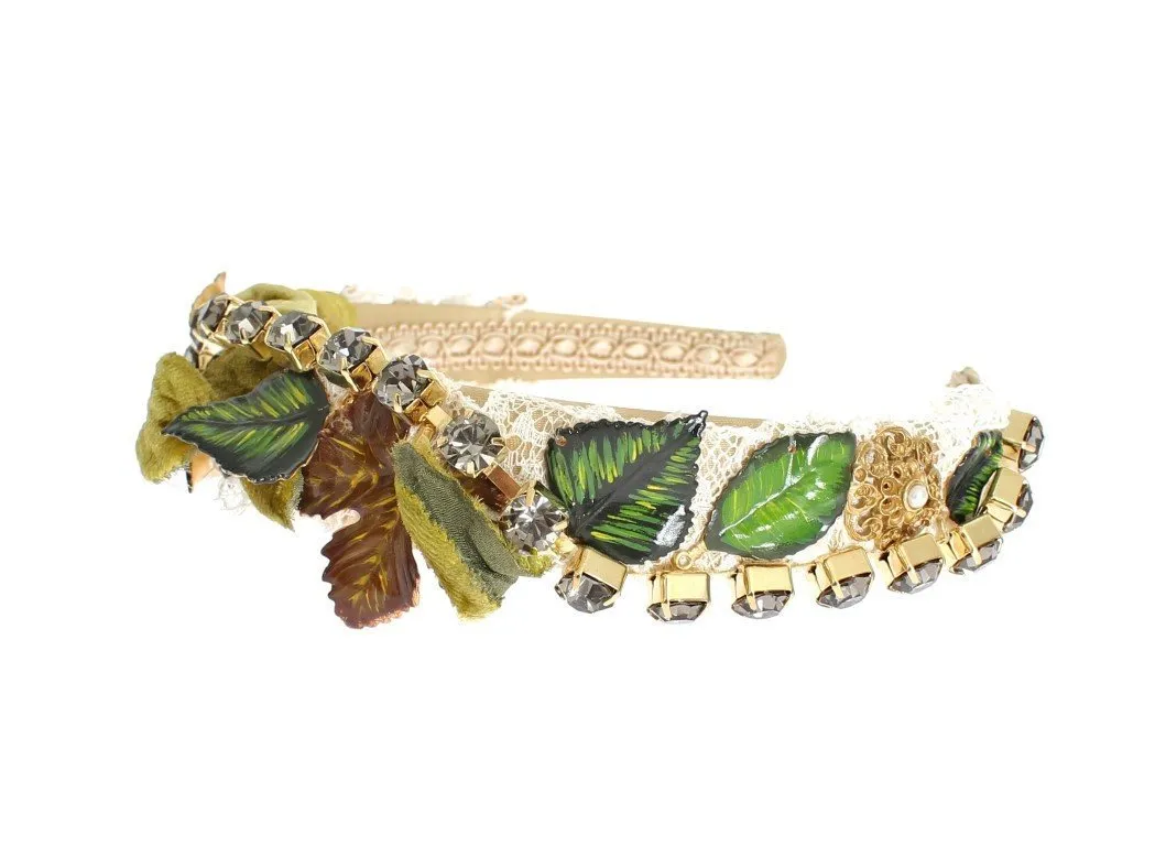 Multicolor Silk Floral Crystal Runway Headband Hair Diadem