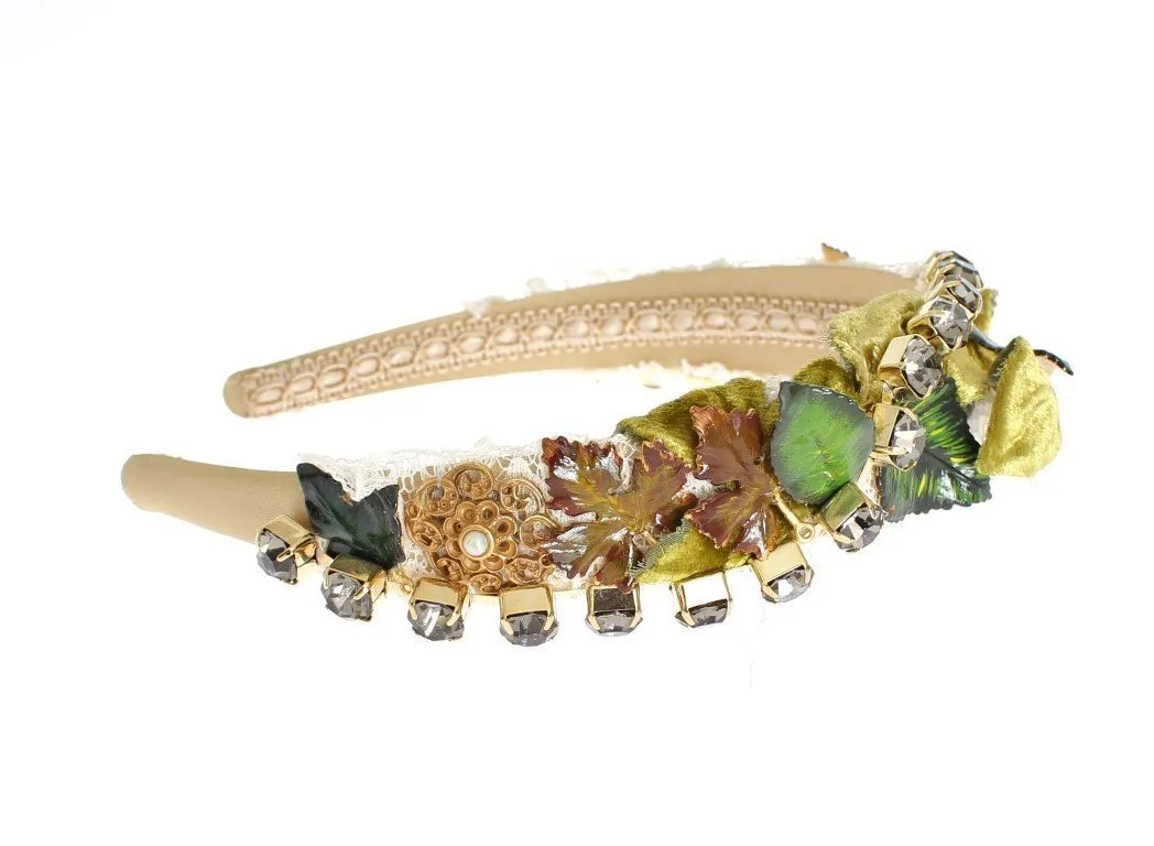 Multicolor Silk Floral Crystal Runway Headband Hair Diadem