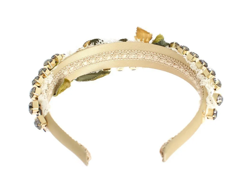 Multicolor Silk Floral Crystal Runway Headband Hair Diadem