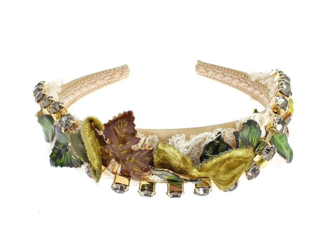 Multicolor Silk Floral Crystal Runway Headband Hair Diadem