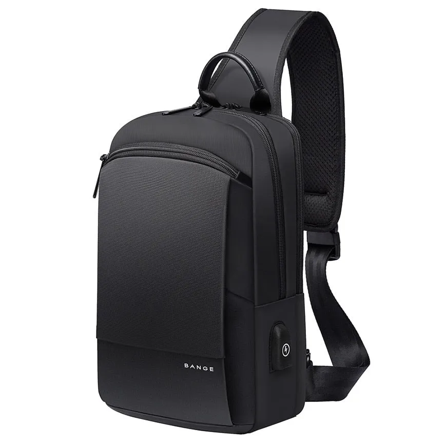 Multifunction Crossbody Bag Sling Backpack Chest Bag in Black, USB Port