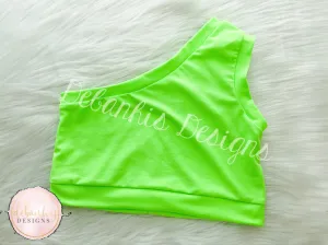 Neon green one shoulder crop top kids/womes size