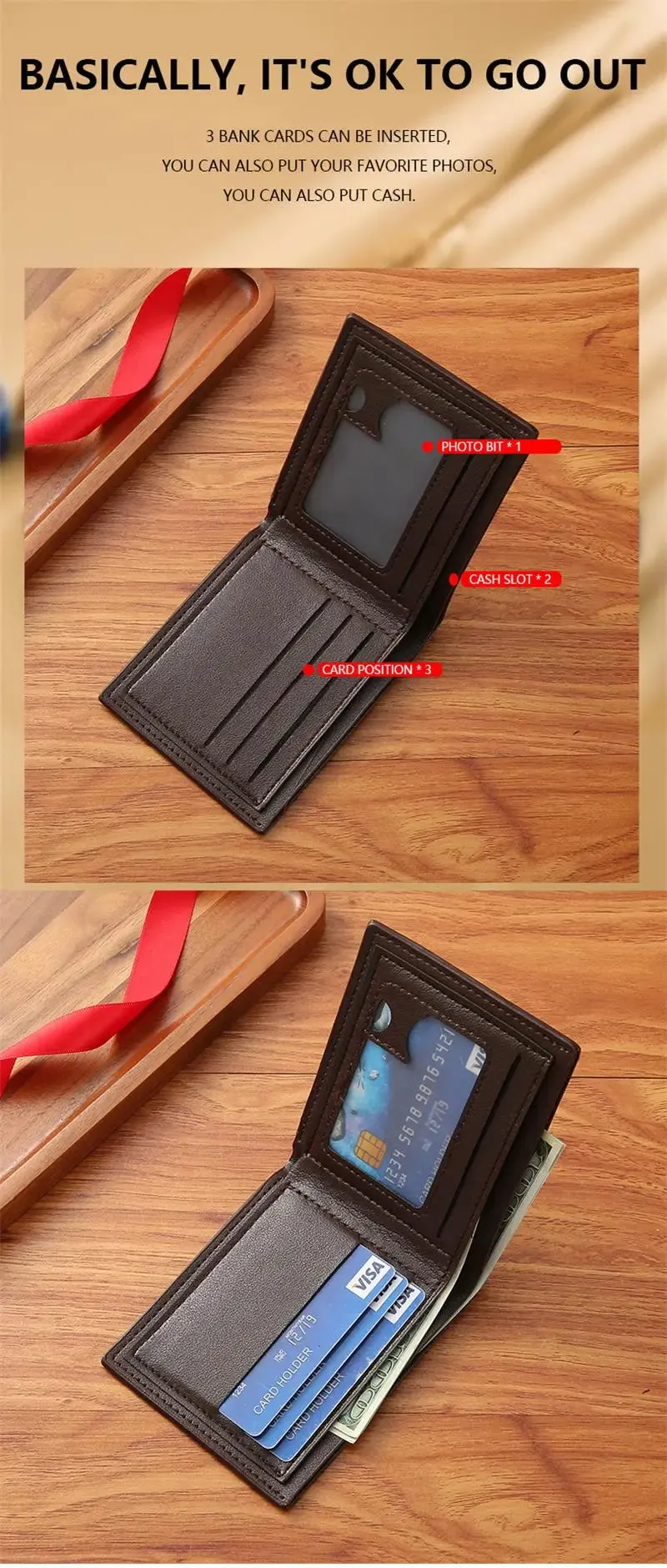 New Brand Men'S Wallet Men'S Short Wallet Youth Fashion Plaid Horizontal Soft Leather Wallet Large