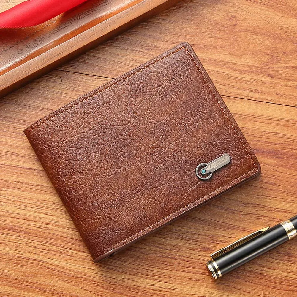 New Brand Men'S Wallet Men'S Short Wallet Youth Fashion Plaid Horizontal Soft Leather Wallet Large