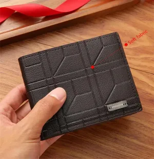 New Brand Men'S Wallet Men'S Short Wallet Youth Fashion Plaid Horizontal Soft Leather Wallet Large