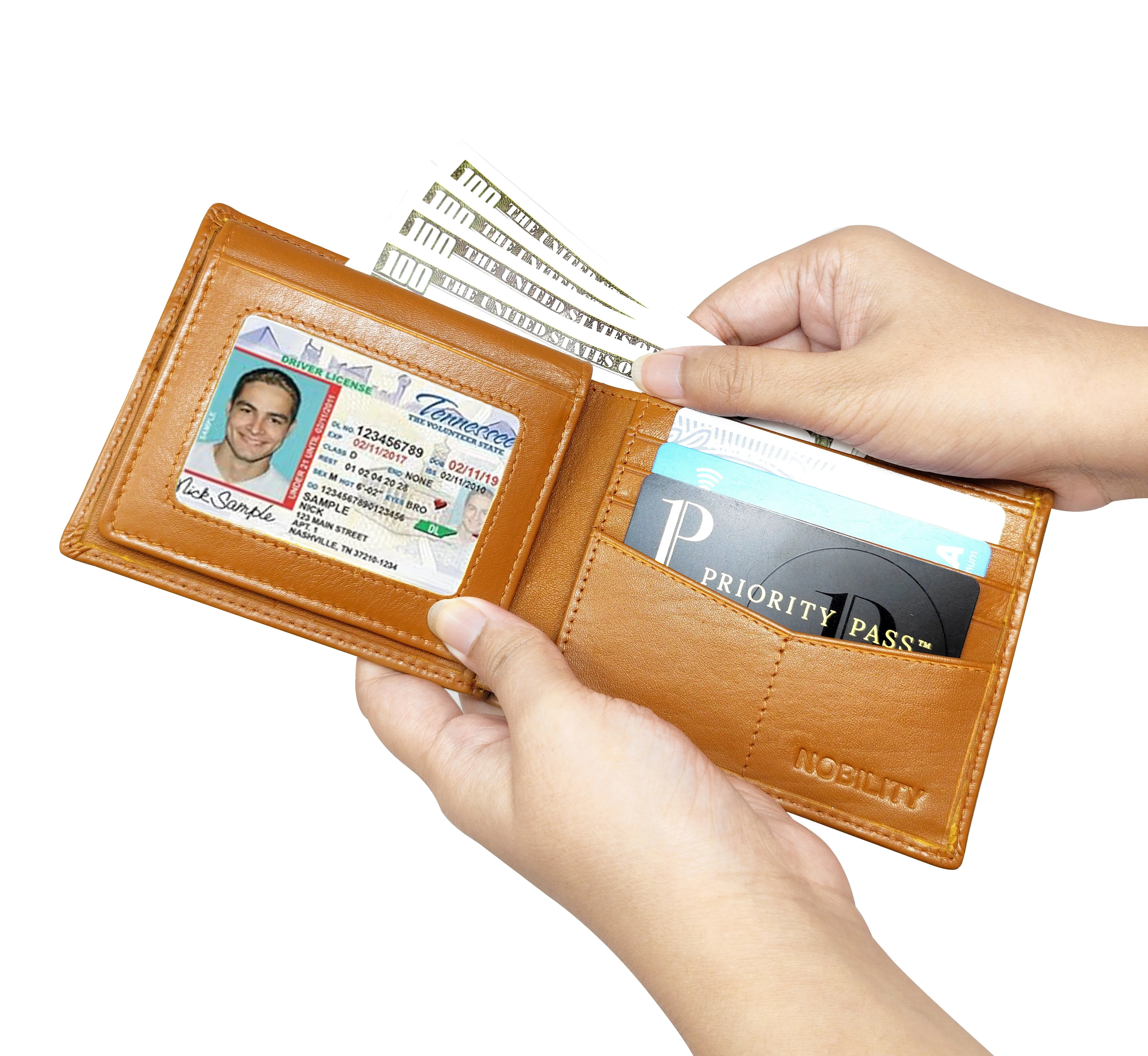 NOBILITY Wallet Vintage Brown for Men Genuine Leather RFID Blocking Bifold Stylish Wallet With 2 ID Window Gift Items