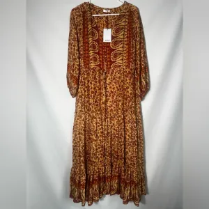 NWT Aura Womens Balloon Sleeve V Neck Floral Print Multicolor Maxi Dress Size XL