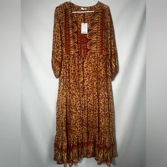 NWT Aura Womens Balloon Sleeve V Neck Floral Print Multicolor Maxi Dress Size XL