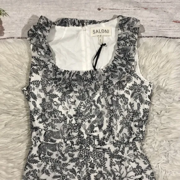 NWT Saloni Misha Ruffle Tropical Animal Mini Dress
