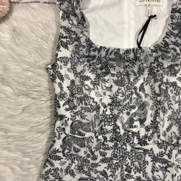 NWT Saloni Misha Ruffle Tropical Animal Mini Dress