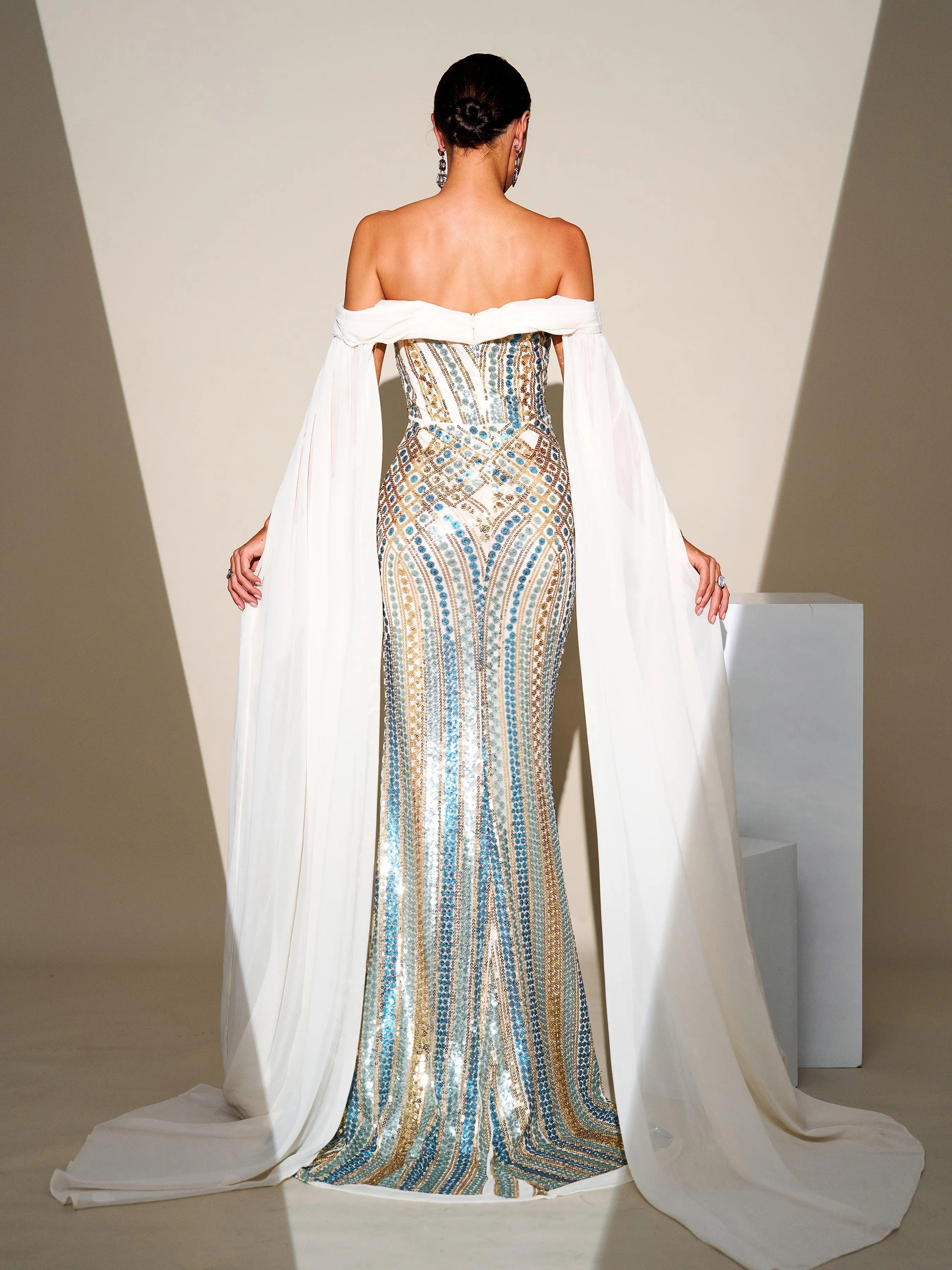 Off Shoulder Sequin Mermaid Evening Dress MES00633