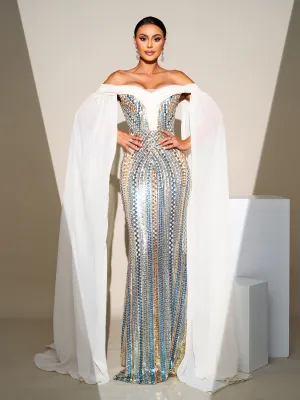 Off Shoulder Sequin Mermaid Evening Dress MES00633
