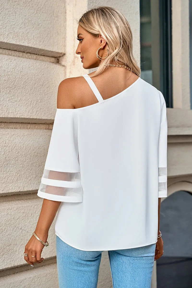 One Shoulder Buckled Strap Blouse