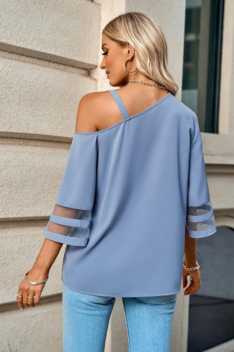 One Shoulder Buckled Strap Blouse