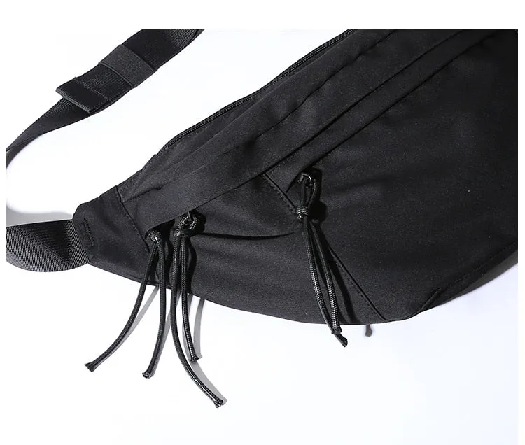 Oversized Oxford Sling Bag Soft Crossbody Bag with Tassels - Black/White