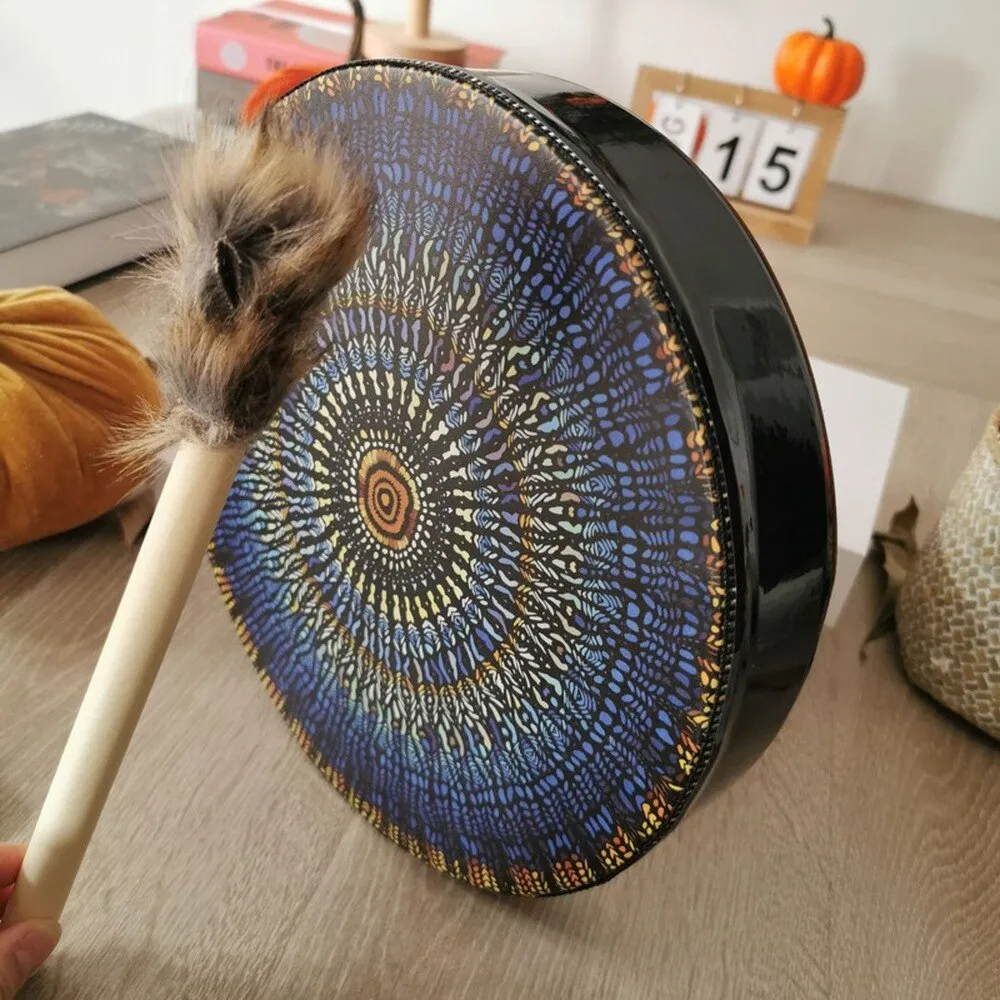 Patterned Shaman Drum with Drum Stick