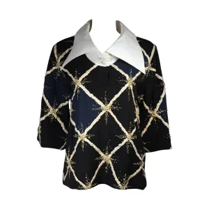 PIERRE BALMAIN Embellished Blouse w/ Exaggerated Collar Size Small