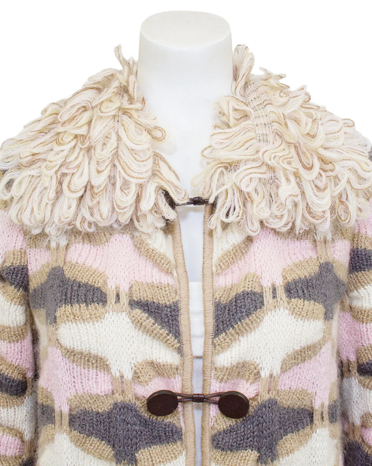 Pink, Cream and Grey Wool Car Coat