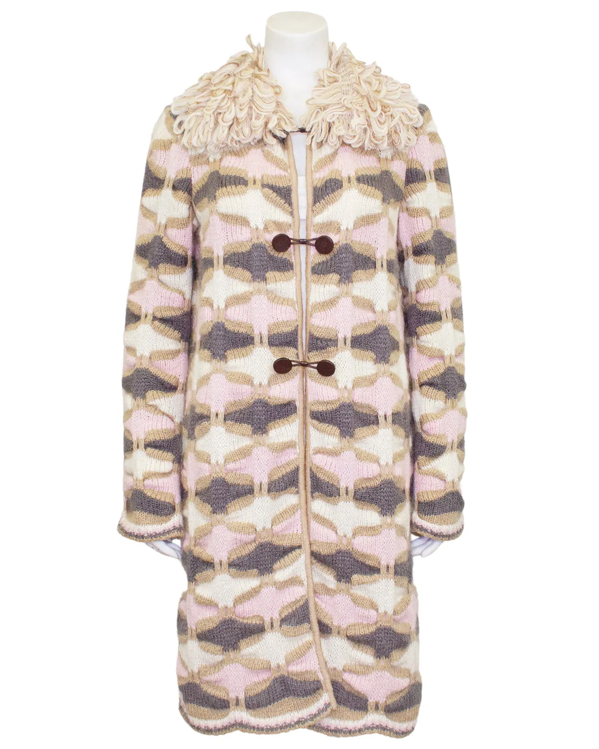 Pink, Cream and Grey Wool Car Coat