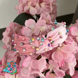 Pink Headband with Pearls